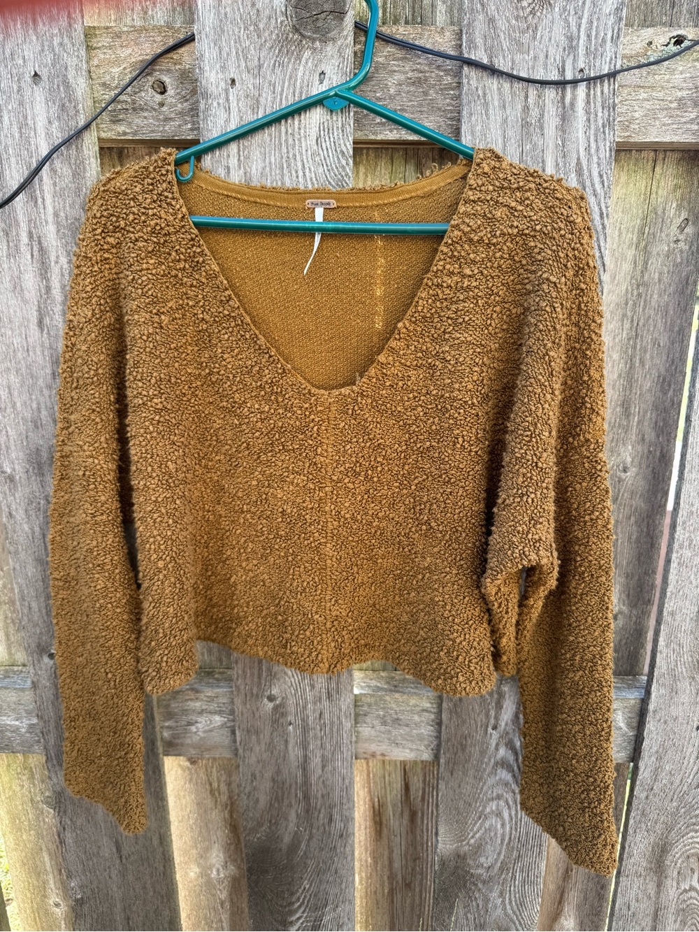 Free People Cropped V-Neck Teddy Sweater